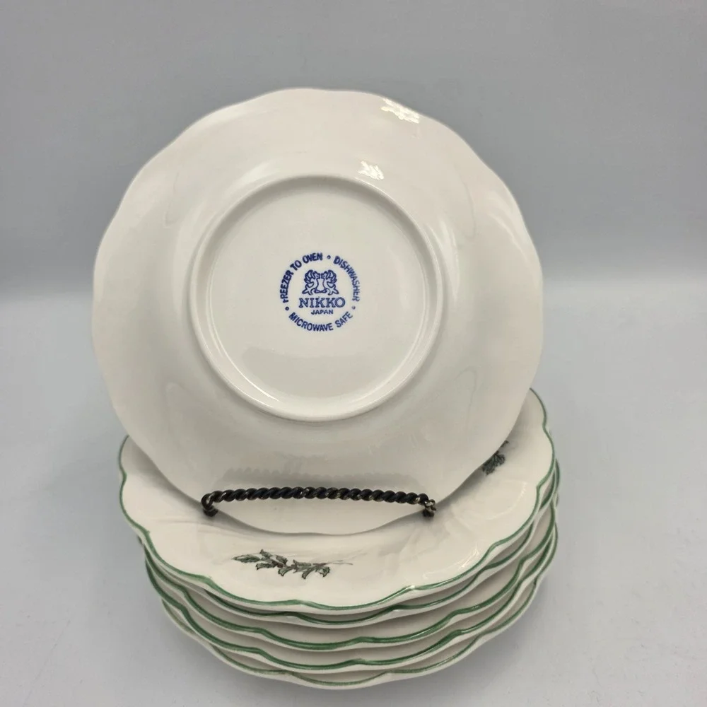 Nikko Happy Holidays Christmas Set of 6 Saucers Porcelain Holly Berry Japan Vtg